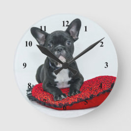French Bulldog Black Pillow Foto Runde Wanduhr