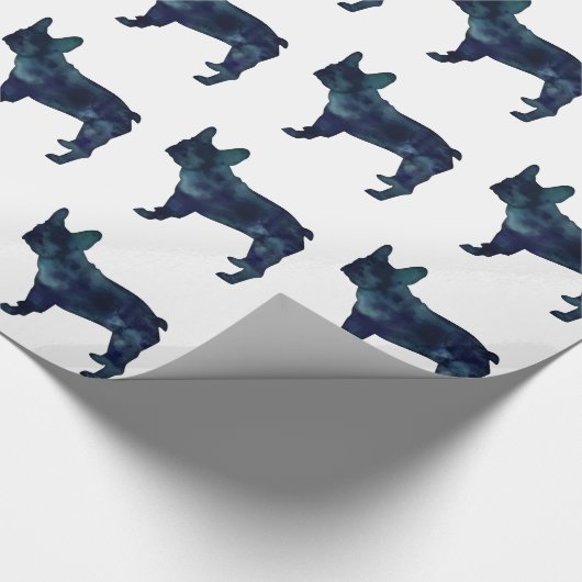 French Bulldog Black Watercolor Silhouette Geschenkpapier (Ecke)