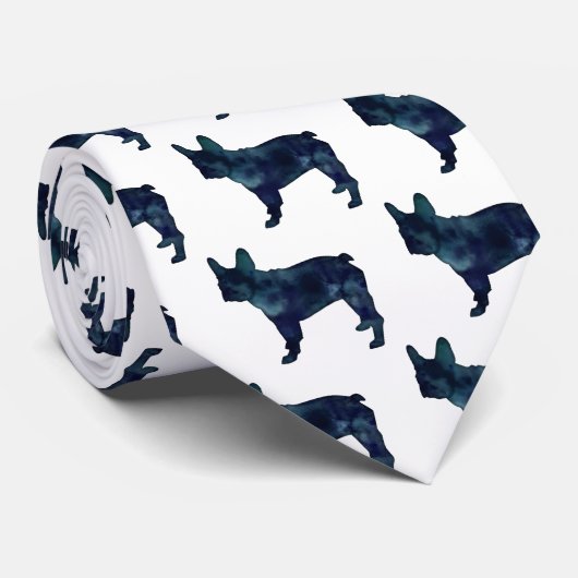 French Bulldog Black Watercolor Silhouette Krawatte (Gerollt)