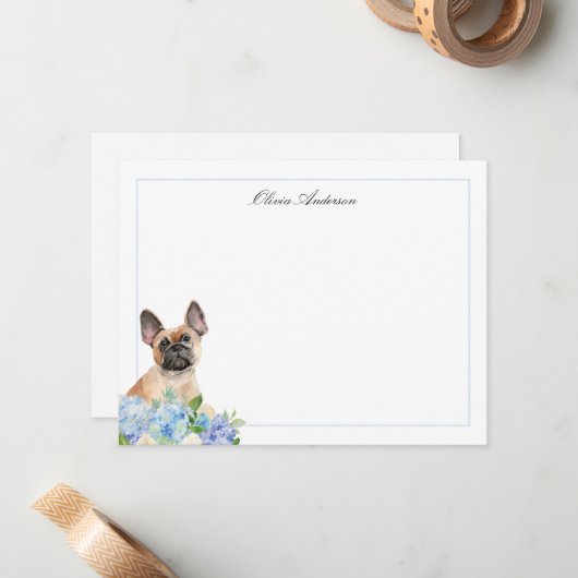 French Bulldog Blue Hydrangea Personalisiert Mitteilungskarte (Vorderseite/Rückseite Beispiel)