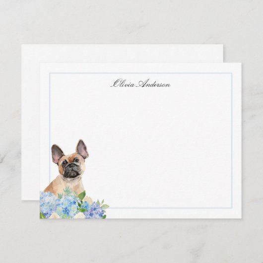 French Bulldog Blue Hydrangea Personalisiert Mitteilungskarte (Vorne/Hinten)
