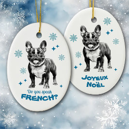 French Bulldog Blue Joyeux Weihnachten Keramik Ornament
