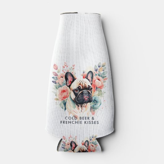 French Bulldog Blume Cold Beer Frenchie Kisses Flaschenkühler (Vorderseite)