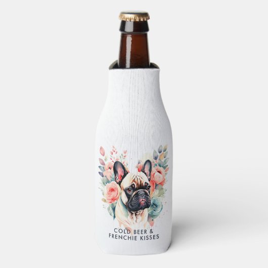 French Bulldog Blume Cold Beer Frenchie Kisses Flaschenkühler (Flaschenvorderseite)