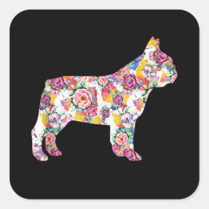French Bulldog Blume Pattern Frenchie Bulldogs Quadratischer Aufkleber
