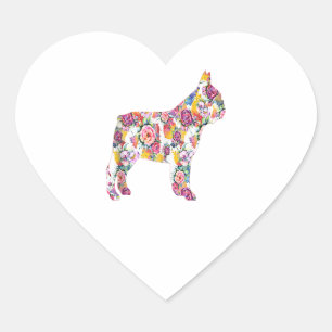 French Bulldog Blume Pattern Gift Herz-Aufkleber