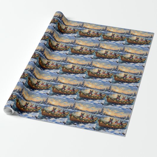 French Bulldog Christmas Boat Holiday Geschenkpapier (Ungerollt)
