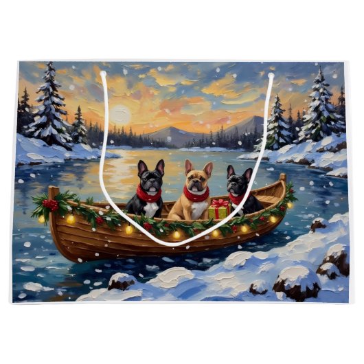 French Bulldog Christmas Boat Holiday Große Geschenktüte (Vorderseite)