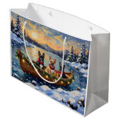 French Bulldog Christmas Boat Holiday Große Geschenktüte (Rückseite Schrägansicht)