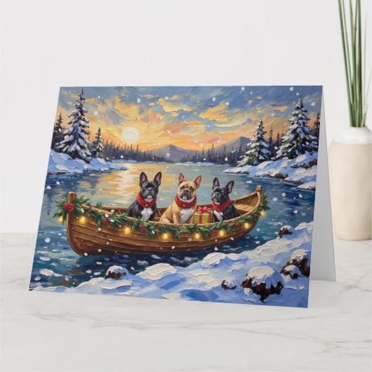 French Bulldog Christmas Boat Holiday Karte (Vorderseite)