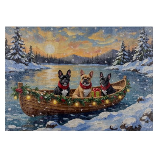 French Bulldog Christmas Boat Holiday Schneidebrett (Vorderseite)