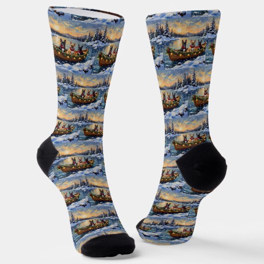 French Bulldog Christmas Boat Holiday Socken (Gewinkelt)