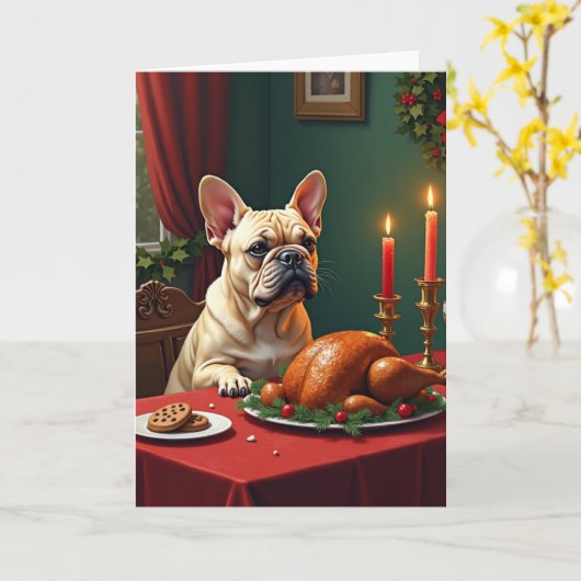 French Bulldog Christmas Eve Feast Painting Karte (Gelbe Blume)