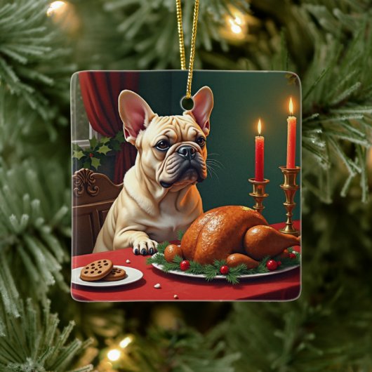 French Bulldog Christmas Eve Feast Painting Keramikornament (Baum)