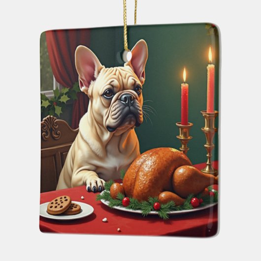 French Bulldog Christmas Eve Feast Painting Keramikornament (Links)
