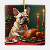 French Bulldog Christmas Eve Feast Painting Keramikornament (Vorderseite)