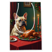 French Bulldog Christmas Eve Feast Painting Mittlere Geschenktüte (Vorderseite)