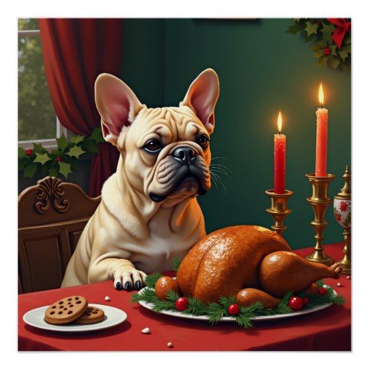 French Bulldog Christmas Eve Feast Painting Poster (Vorderseite)