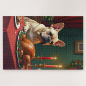 French Bulldog Christmas Eve Feast Painting Puzzle (Horizontal)