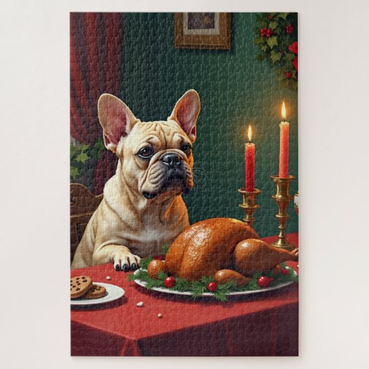 French Bulldog Christmas Eve Feast Painting Puzzle (Vertikal)