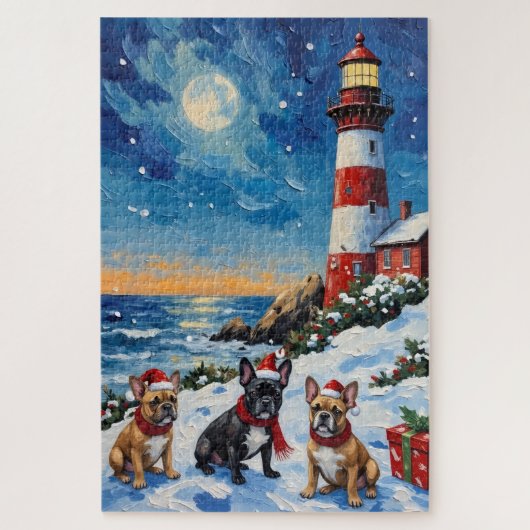 French Bulldog Christmas Lighthouse Holiday Puzzle (Vertikal)