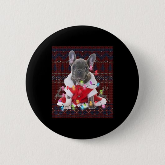 French Bulldog Christmas Lights Ugly Sweater Dog Button (Vorderseite)