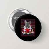French Bulldog Christmas Lights Ugly Sweater Dog Button (Vorne & Hinten)