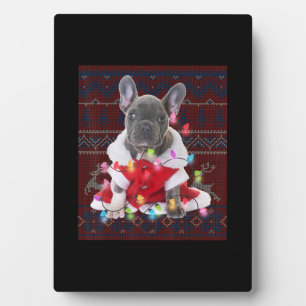 French Bulldog Christmas Lights Ugly Sweater Dog Fotoplatte