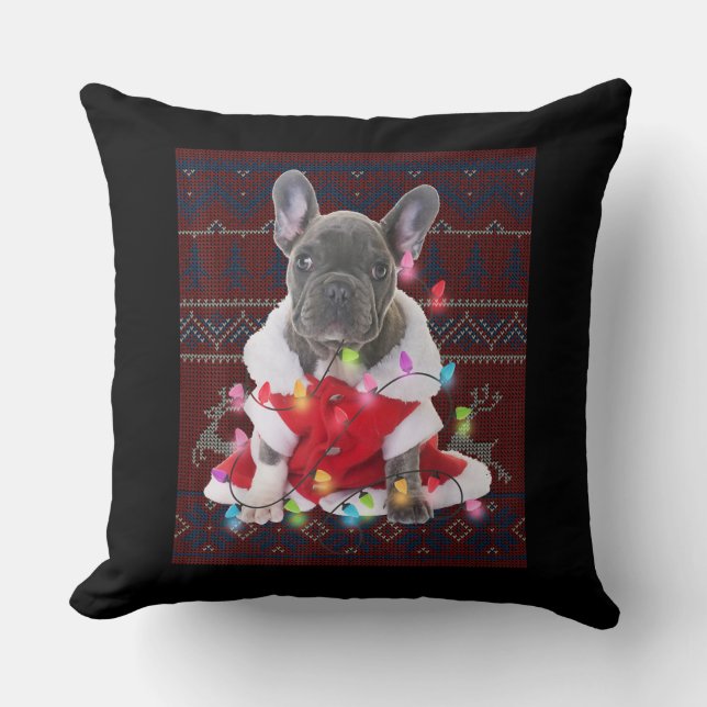 French Bulldog Christmas Lights Ugly Sweater Dog Kissen (Vorderseite)