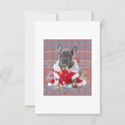 French Bulldog Christmas Lights Ugly Sweater Dog RSVP Karte (Vorderseite)