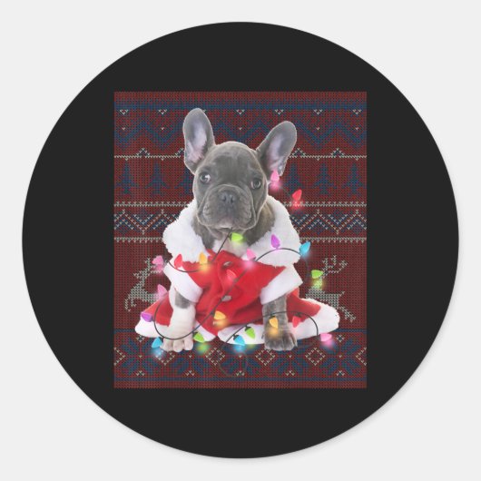 French Bulldog Christmas Lights Ugly Sweater Dog Runder Aufkleber (Vorderseite)