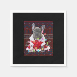 French Bulldog Christmas Lights Ugly Sweater Dog Serviette