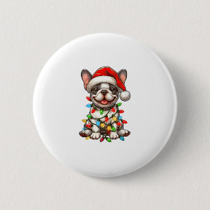 French Bulldog Christmas Lights Weihnachtsmannmütz Button
