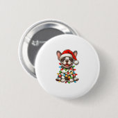 French Bulldog Christmas Lights Weihnachtsmannmütz Button (Vorne & Hinten)