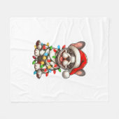 French Bulldog Christmas Lights Weihnachtsmannmütz Fleecedecke (Vorderseite (Horizontal))