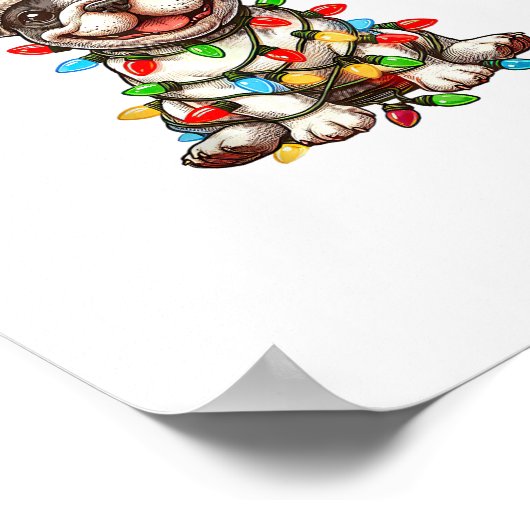 French Bulldog Christmas Lights Weihnachtsmannmütz Poster (Ecke)