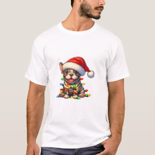 French Bulldog Christmas Lights Weihnachtsmannmütz T-Shirt
