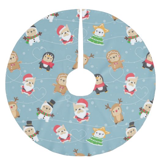 French Bulldog Christmas Pattern Polyester Weihnachtsbaumdecke (Vorderseite)