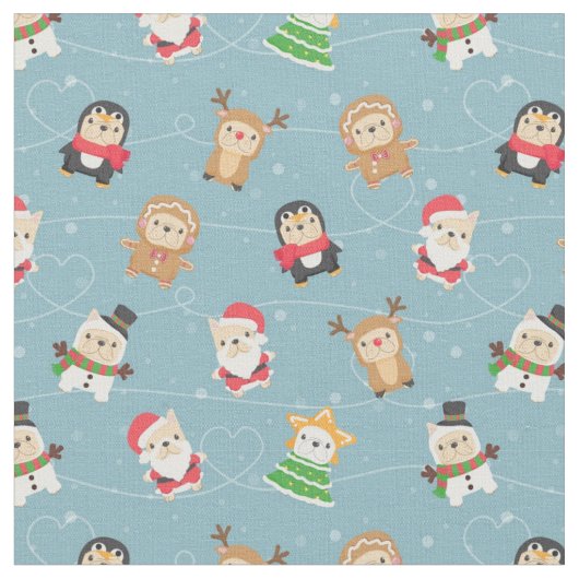 French Bulldog Christmas Pattern Stoff (Nahaufnahme)