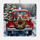 French Bulldog Christmas Red Truck Holiday Keramikornament (Rückseite)