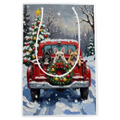 French Bulldog Christmas Red Truck Holiday Mittlere Geschenktüte (Vorderseite)
