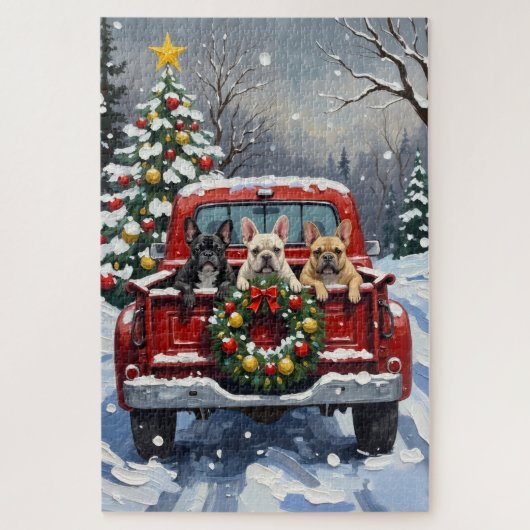 French Bulldog Christmas Red Truck Holiday Puzzle (Vertikal)