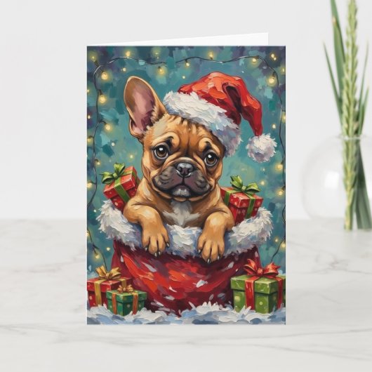 French Bulldog Christmas Santa Bag Adventure Karte (Vorderseite)
