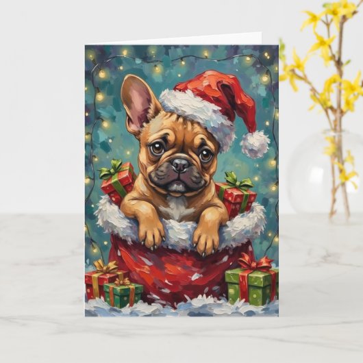 French Bulldog Christmas Santa Bag Adventure Karte (Gelbe Blume)