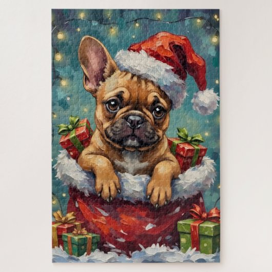 French Bulldog Christmas Santa Bag Adventure Puzzle (Vertikal)
