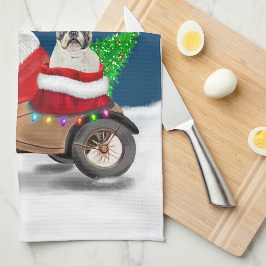 French Bulldog Christmas Santa Claus Geschirrtuch (Viertel Falte)