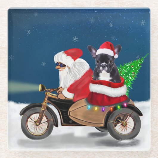 French Bulldog Christmas Santa Claus Glasuntersetzer (Vorderseite)