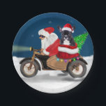 French Bulldog Christmas Santa Claus Pappteller<br><div class="desc">Ein Weihnachtsmann,  der mit dem Fahrrad Weihnachtsbaum und den französischen Bulldog als Geschenk liefert,  ist ein ideales Weihnachtsgeschenk für jemanden,  der diesen Hund züchtet.</div>