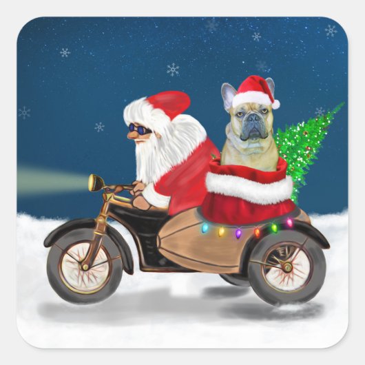 French Bulldog Christmas Santa Claus Quadratischer Aufkleber (Vorderseite)