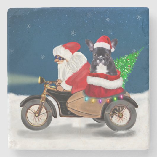 French Bulldog Christmas Santa Claus Steinuntersetzer (Vorderseite)